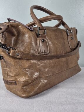 Jennifer Jensen Handbag Brown Distressed Faux Leather Satchel Shoulder Handbag